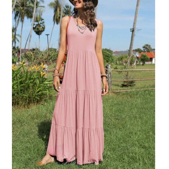 Ruffle Hem Smock Maxi Dress Pink - Picture 4 of 4